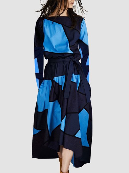 

Daily Regular Fit Geometric Boat Neck Midi Dress, Blue, Midi Dresses