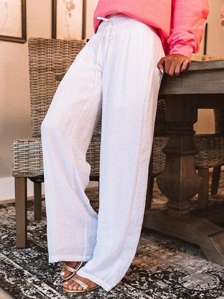 

White Casual Solid Loosen Pants, Pants