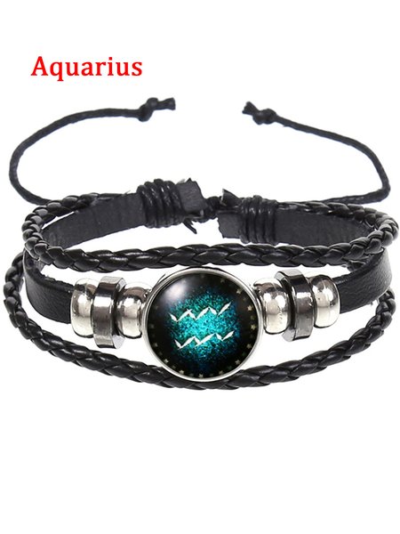 

Men's And Women's Personality Retro Constellation Leather Bracelet, Grey-blue, Accessories
