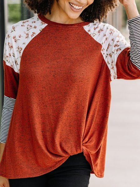

V Neck Butterfly Long Sleeve Casual Shirts & Tops, Multicolor, T-Shirts