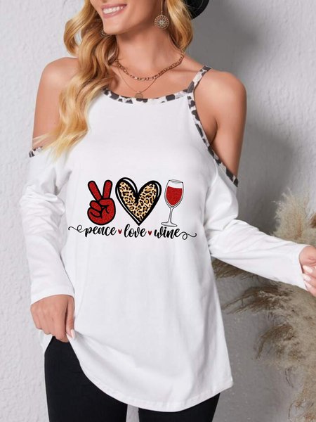 

Casual Long Sleeve Round Neck Plus Size Printed Tops T-shirts, White, T-Shirts