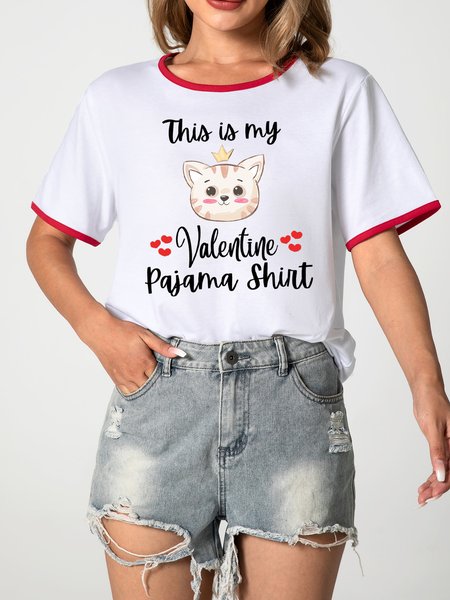 

Unocis Valentine Pajama Short Sleeve Ringer Tee, Red, T-shirts
