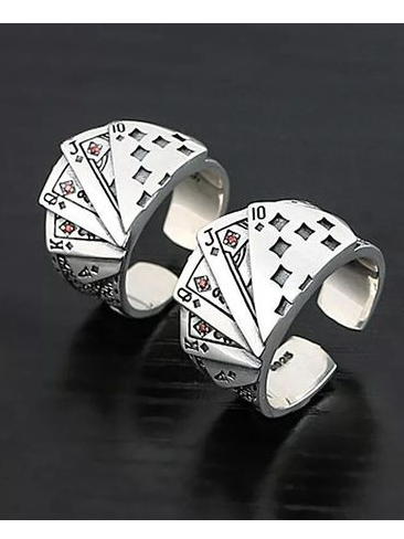 Men's and Women's Straight Flush Playing Card Ring, Red, Men Other Acc