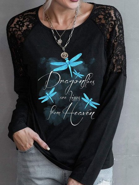 

Casual Butterfly Crew Neck Shirts & Tops, Blue, T-Shirts