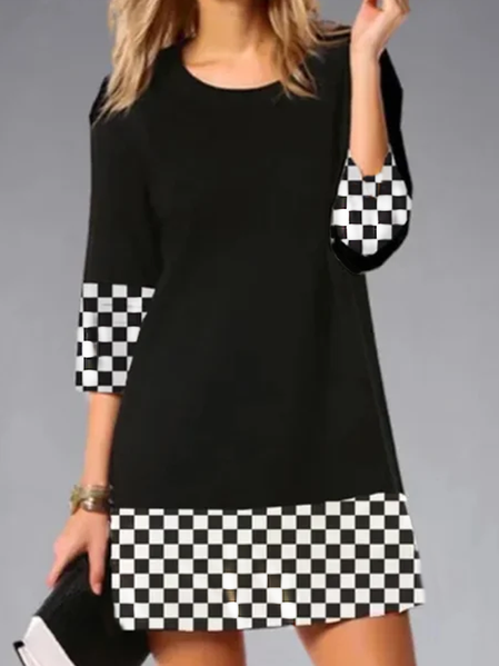 Casuale a quadri Abito, Nero, Mini Dresses