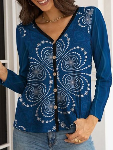 

Loosen V Neck Floral Shirts & Tops, Blue, Blouses & Shirts