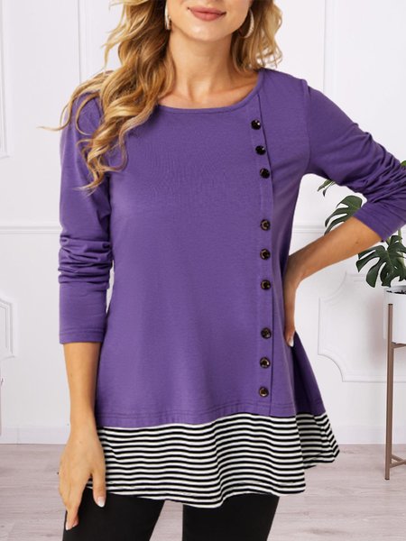 

Casual Long Sleeve Round Neck Plus Size Printed Tops T-shirts, Purple, T-Shirts