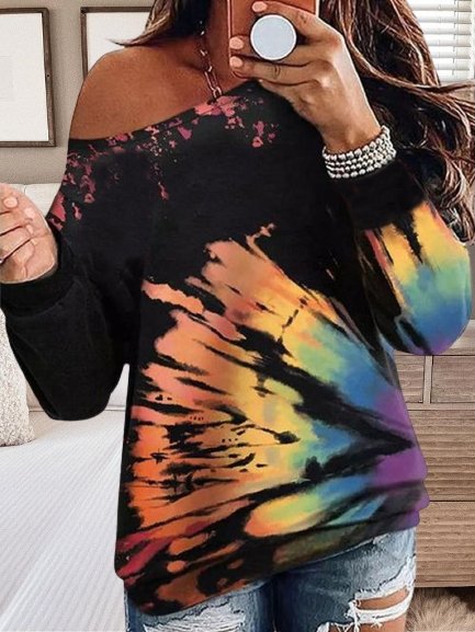 

Multicolor Pattern Long Sleeves Plus Size Casual Tops, T-Shirts