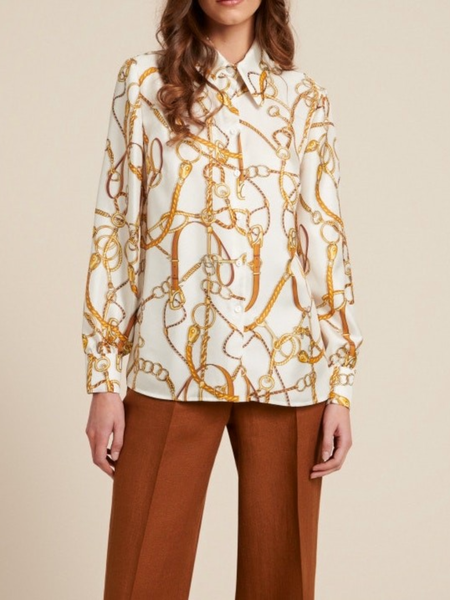 

Spring Regular Fit Long sleeve Shirt Collar Lightweight Top, White, Blouses and Shirts