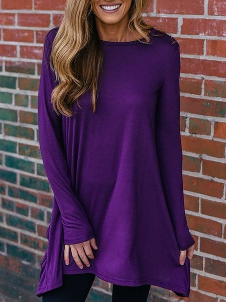 

Casual Butterfly Long Sleeve V Neck Plus Size Printed Tops T-shirts, Purple, T-Shirts