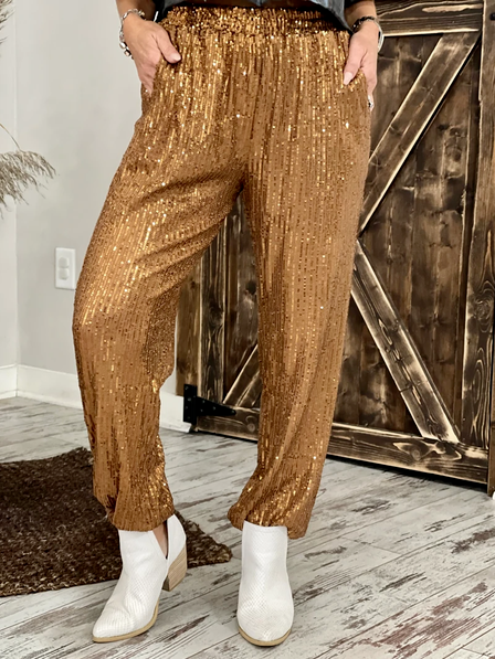 

Sequined Party Pants, Golden, Pants