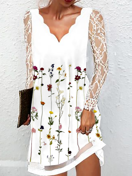 

Cotton Blends Casual Vacation Floral Dresses, White, Mini Dresses