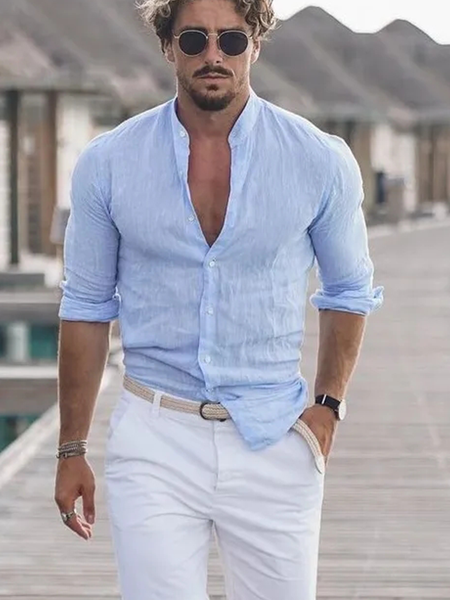 

Blue lie Fallow Cotton long Sleeve Shirt, Light blue, Men's basic shirt