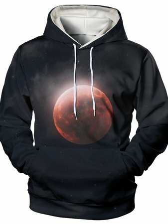 

3D Digital Printing Red Moon Men's Casual Loose Sweatshirt, Black, Hoodies