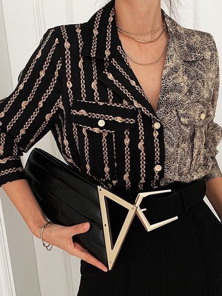 

Daily Long Sleeve Leopard Loosen Shirt, Black, Blouses and Shirts