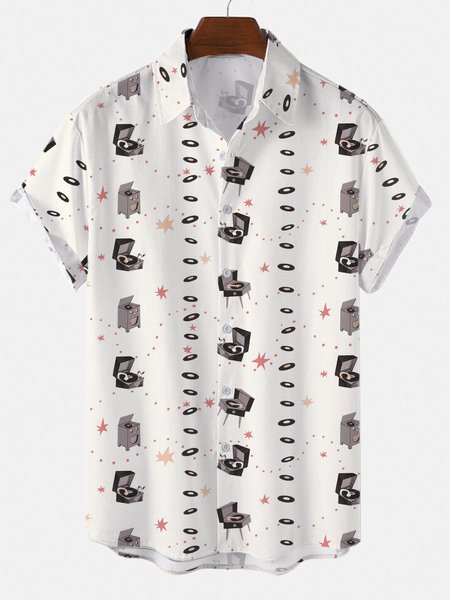 

Record Player Short Sleeve Casual Shirts, As picture, Short Sleeves Shirts