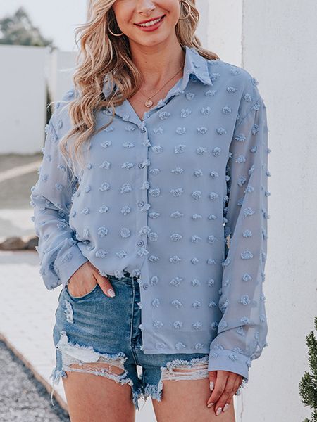 

Cotton Blends Casual Plain Shirts & Tops, Blue, Shirts & Blouses