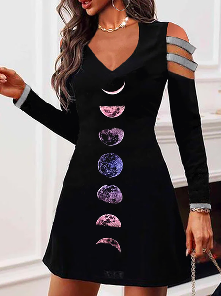 

Plus size Moon Printed Casual Dresses, Black, Mini Dresses