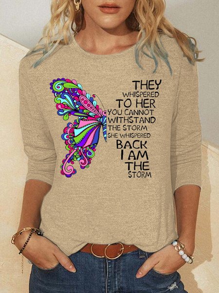 

They Whispered To Her Print Casual Top, Apricot, Long sleeves