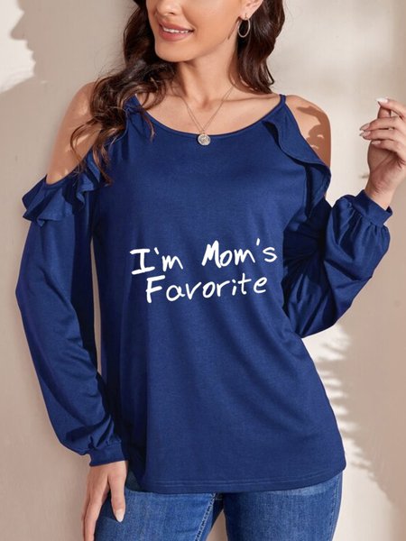 

Casual Long Sleeve V Neck Plus Size Printed Tops T-shirts Graphic T-shirts For Women, Blue, T-Shirts