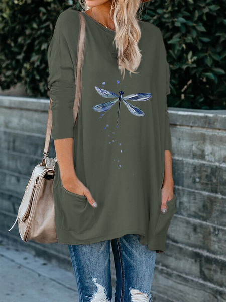 

Butterfly Casual Loosen Shirts & Tops, Green, Tops