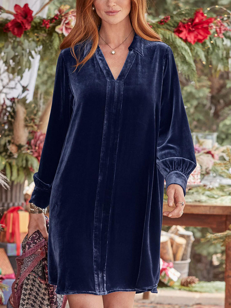 

Velvet Casual Loosen V Neck Dresses, Deep blue, Dresses