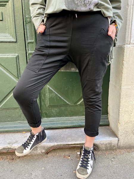 

Casual Loosen Solid Pocket Pants, Black, Pants