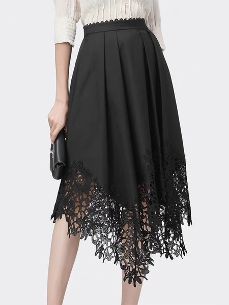 

Casual Regular Fit Solid Skirt, Black, Midi Skirts