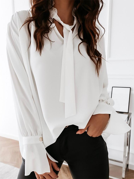 

Long Sleeve V Neck Casual Shirts & Tops, White, Tops