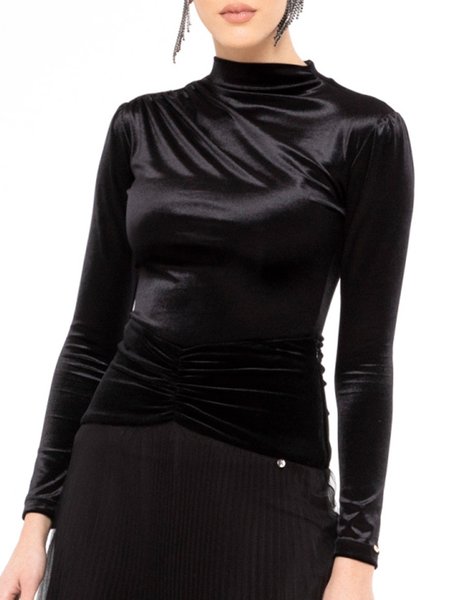 

Elegant Skinny Long Sleeve Solid Top, Black, Tops