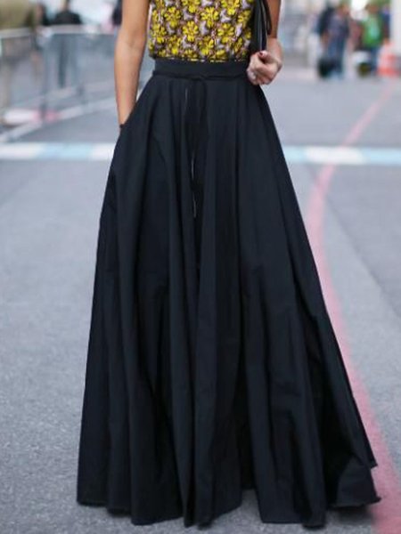 

Plain Elegant A Line Daily Skirt, Black, Skirts