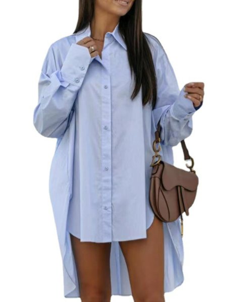 

Solid Casual Oversized Shirt, Blue, Blouses and Shirts