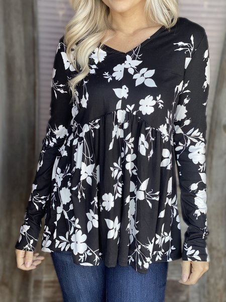 

Crew Neck Cotton Blends Casual Shirts & Tops, Black, Tops