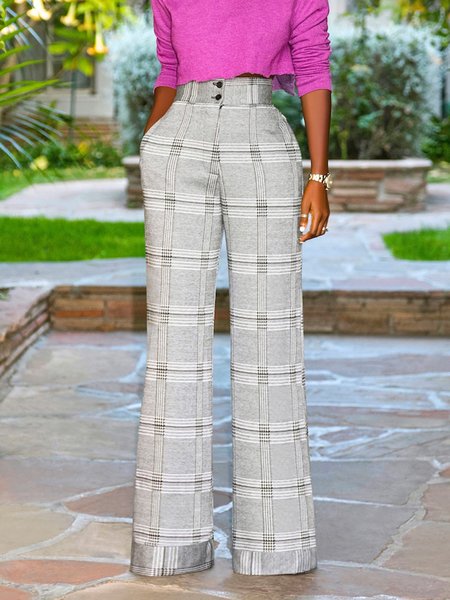 

Woek Grid Regular Fit Pants, Gray, Wide Leg Pants