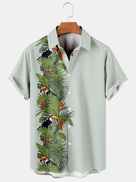 

Holiday Leisure Plant Elements Coconut Tree And Toucan Pattern Hawaiian Style Printed Shirt Top, As picture, Men's Floral shirt