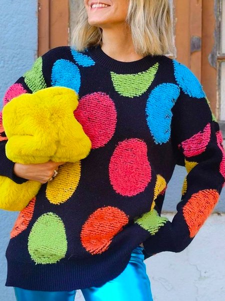 

Casual Loosen Crew Neck Sweater, Multicolor, Knitwear & Sweaters