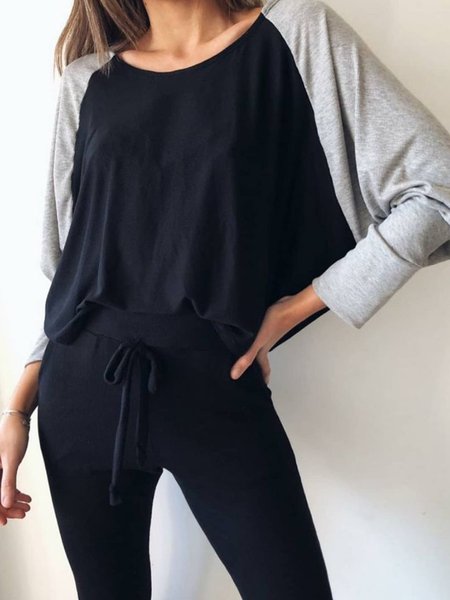

Cotton Blends Solid Loosen Crew Neck Casual Shirts & Tops, Gray, T-Shirts
