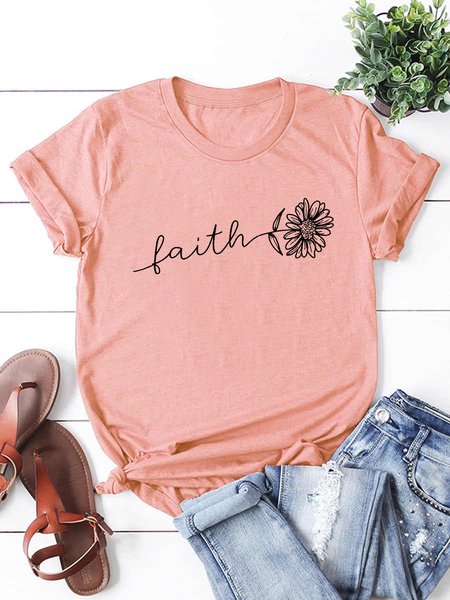 

Sunflower Faith Crew Neck Short Sleeve T-shirt, Pink, T-shirts