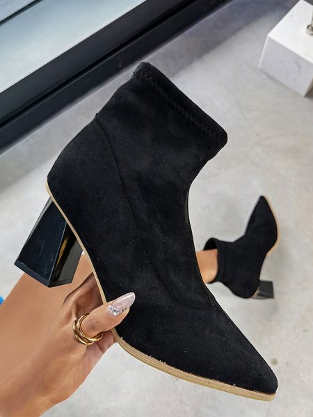 

Black Velvet Simple Commuter Thick Heel Ankle Classic Boots, Boots