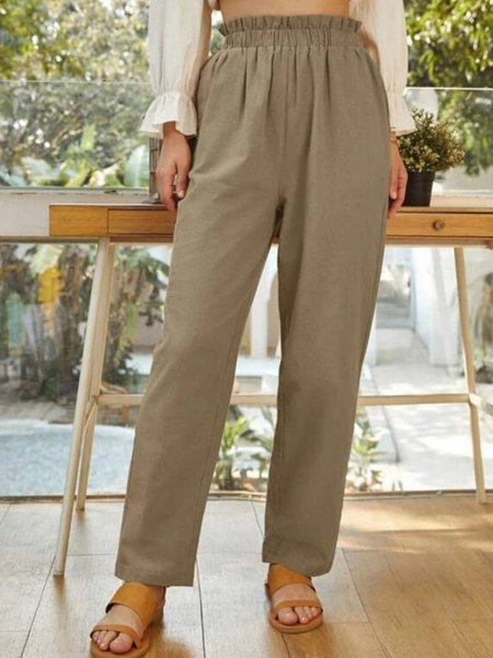 

Cotton Casual Solid Loosen Pants, Brown, Pants