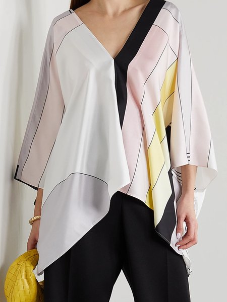 

Holiday Striped V Neck Elegant Top, As picture, Tops