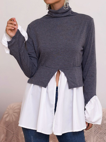 

Cotton Blends Casual Tops, Gray, Tops