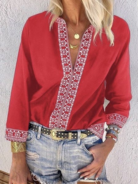 

Embroidered Paisley Casual Shirts & Tops, Deep pink, Tops
