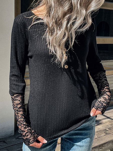 

Round Neck Regular Fit Shirts & Tops, Black, Tops