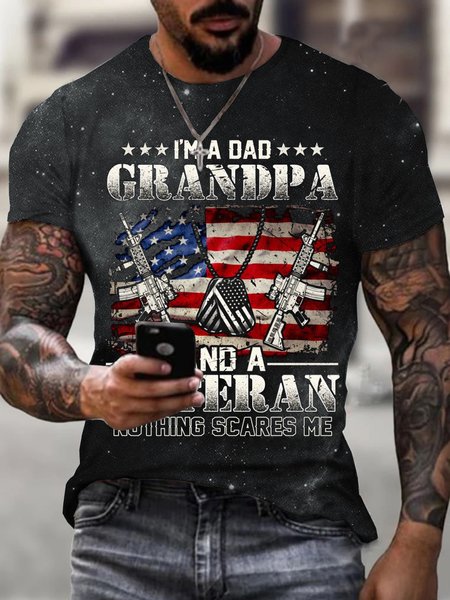 

I'm A Dad Grandpa Veteran Short Sleeve Crew Neck T-shirt, Black, T-shirts