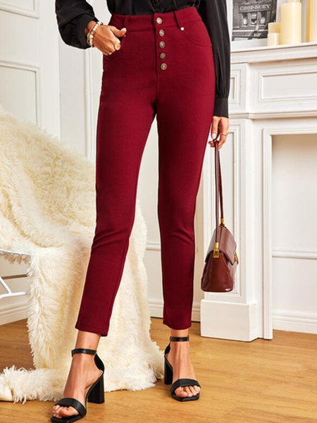

Regular Fit Denim Solid Party Pants, Red, Pants