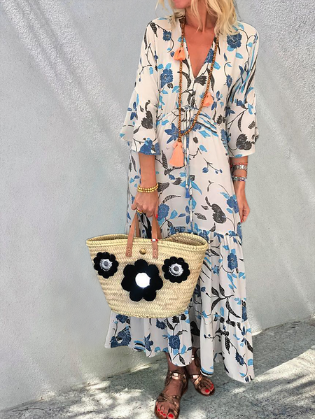 

Plus size Floral Casual Dresses, Blue, Maxi Dresses