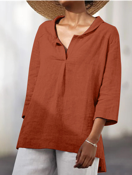 

Linen Casual Plain Tops, Brick red, Tops