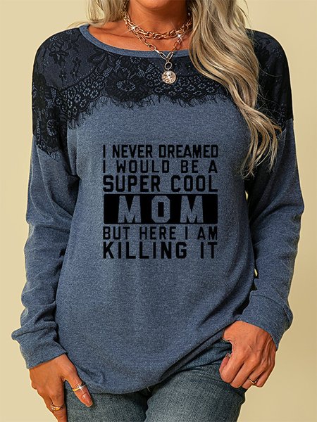 

Short Sleeve Letter Casual Crew Neck Shirts & Tops Graphic T-shirts For Women, Blue, T-Shirts