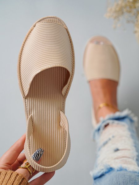 

Striped Fabric Fish Mouth Flat Sandals, Beige, Sandals